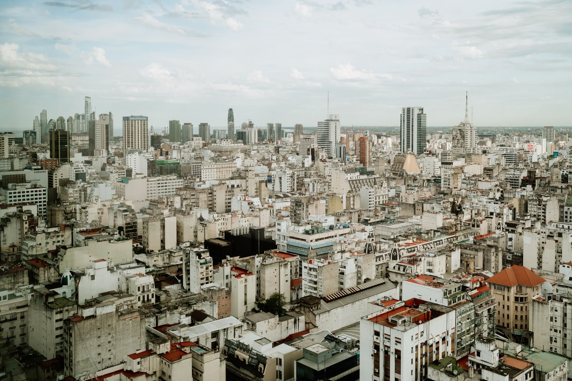 Aerial view of the Buenos Aires skyline with residential high-rise buildings